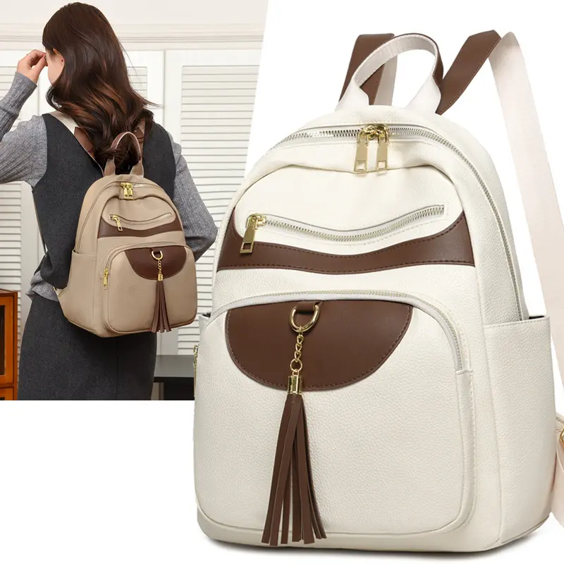 Women's Chic Tassel Detail Plain Leather Backpack - School & College Use, Durable Premium Material, Adjustable Padded Shoulder Straps, Secure Zipper Closure, Lightweight Everyday Carry Bag for Campus Commute, Backpacks For School, College Backpack