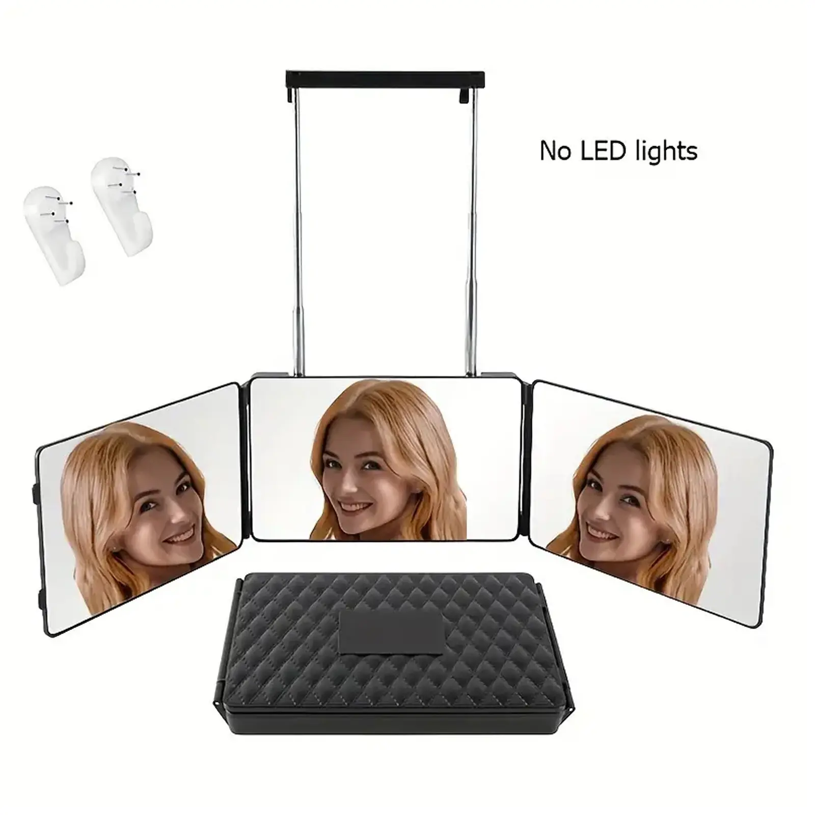 Mini No LED 3 Way Mirror for Hair Cutting, Height Adjustable, 360 Viewing Angle, Clear Anti-Fog HD Glass, Ideal for Shaver and Makeup, Tri Folding Mirror