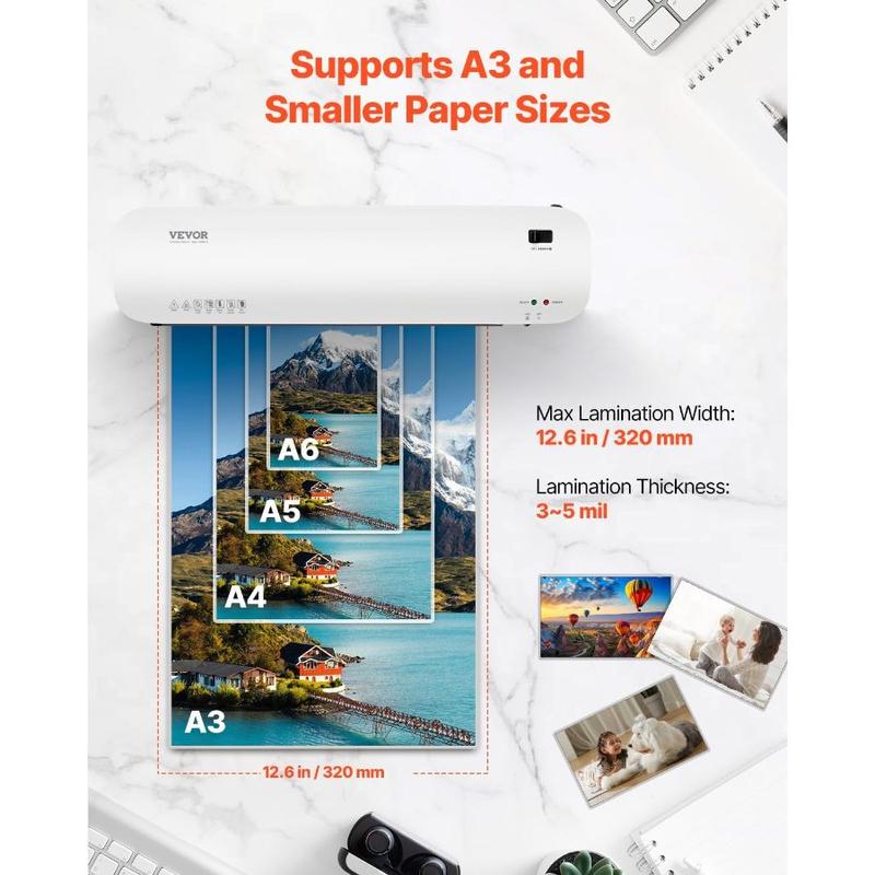 VEVOR Laminator Machine, Thermal Laminator for Max A4 Paper Size, 3 - 4 min Quick Warm Portable Laminator, 3 - 5 mil Thickness, Ideal for Home, Office, Business, or School Supplies, White+ GreyHoliday gifts