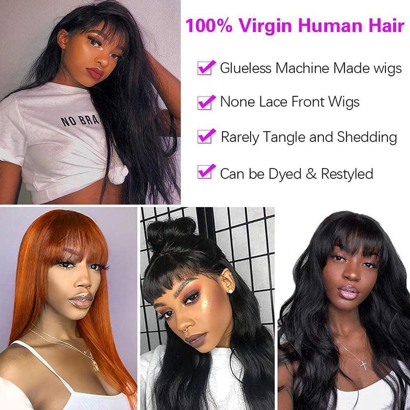 Straight Wigs Human Hair with Bangs 180% Density Brazilian Virgin Human Hair Wigs for Women Glueless Wigs Human Hair Machine Made None Lace Front Wigs Natural