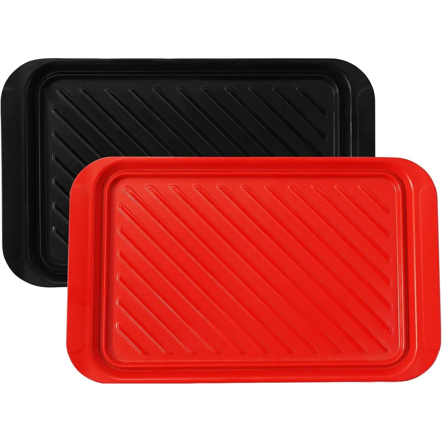 2 Pack Melamine Grilling Prep and Serve Trays, 17 x 10.5 Inch BBQ Platters for Raw & Cooked Foods, Grill Serving Accessories for Meats, Black and Red