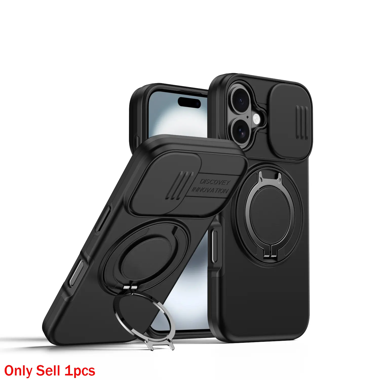 Case for iPhone 16 Plus Smartphone Hard Shell, Durable Anti-Scratch, Hidden Dust Cover, Shockproof, Multi-Angle Stand, Metal Ring, Strong Protection Protector for iPhone 16 Plus Case