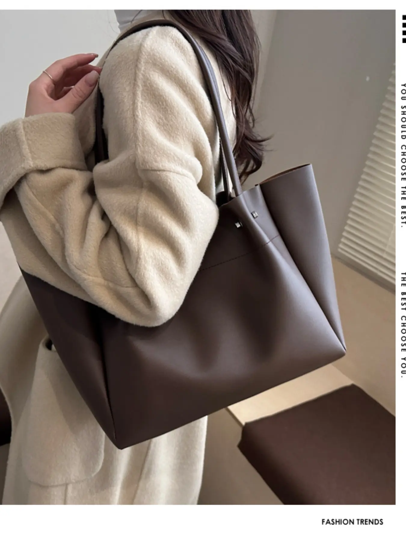 Solid Color Large Capacity Women's Tote Bag, Versatile Commute Handbag, Single Shoulder Bag, 2026 New High-End Underarm Female Bag, Classic Tote Bag, PU Leather Bag