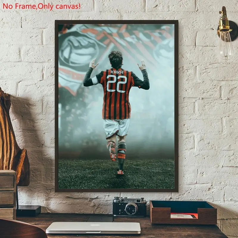 1 piece/set frameless canvas painting print poster, Classic Football player art, Kaka AC Milan Soccer Celebration, a perfect gift for football loves, ideal gift for bedroom, living room, dorm hallway, kitchen, mural, wall decoration, room decor