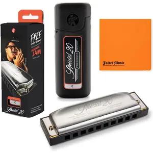Harmonica Special 20 Key C Progressive Series 560PBXC 10 Holes, Bundle with Hard Case, Juliet  Polishing Cloth