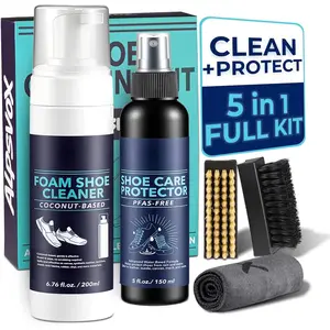 Shoe Cleaner, Sneaker Cleaner Kit with 6.76 oz Shoe Cleaner  & 5 oz Shoe Protector , Includes 2  Brushes & Microfiber Towel for White Shoes, Leather, Mesh, Knit, Canvas, Boots