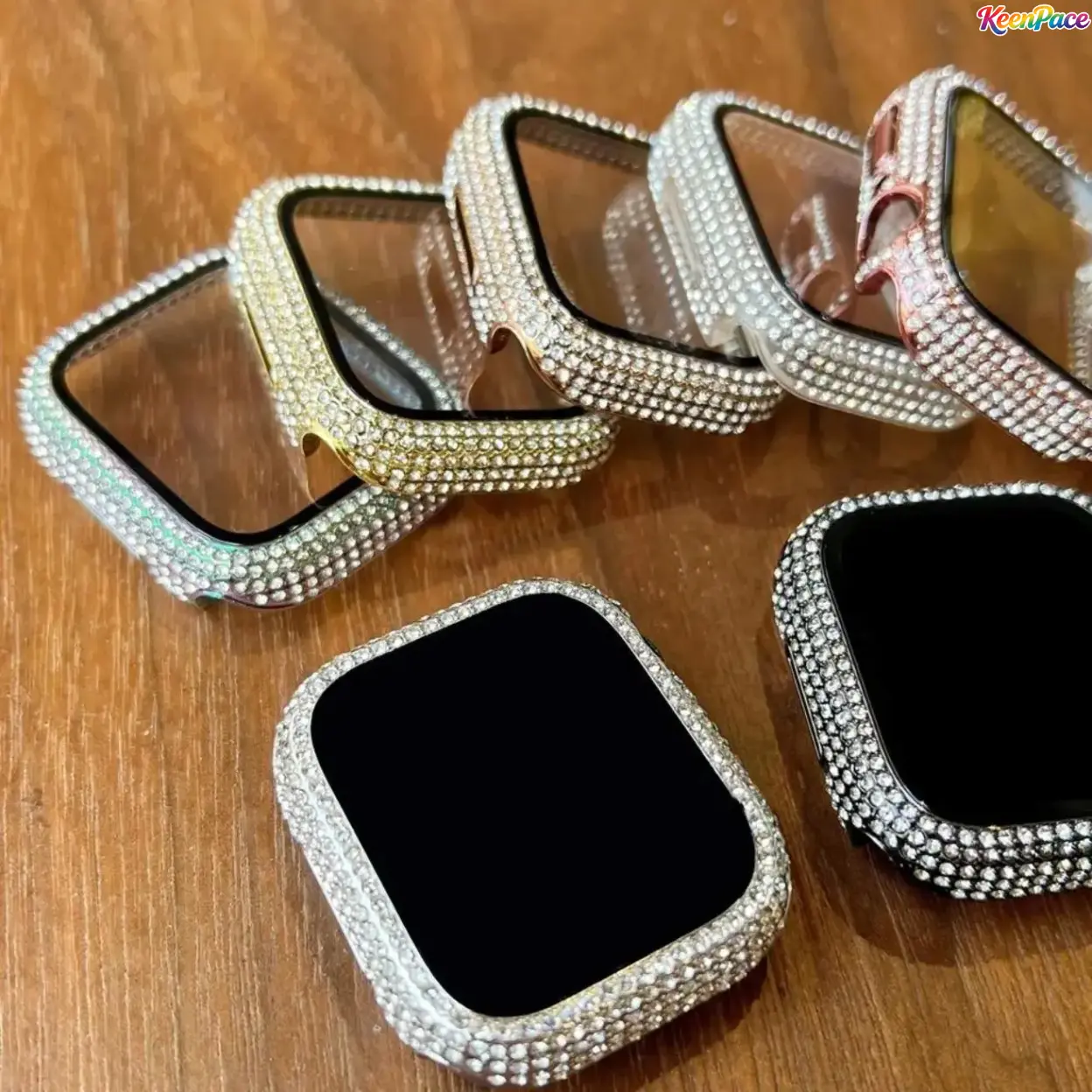 2-In-1 Ultra Thin Protective Case With Built-In Tempered Glass, Bling Rhinestone Decor Smartwatch Cover Compatible With Apple Watch SE Series 9/8/7/6/5/4/3/2/1, Stylish Daily Wear Accessory For Women