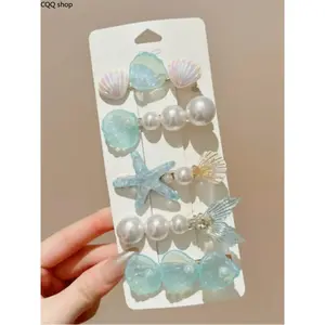5pcs Ocean Style Sweet Shell Hair Clips for Girls, Side Clip for Fringe, Cute Mermaid Tail Duckbill Clips, Fashion New Hair Accessories Set, Hairpin