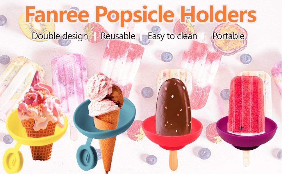 Silicone Ice Cream Holder Stand Set for Kids,Summer Popsicle Holder, Leak-Proof Cone Support with Drip Guardm,Reusable & Dishwasher Safe Popsicle Drip Catcher for Parties, Picnics, Home