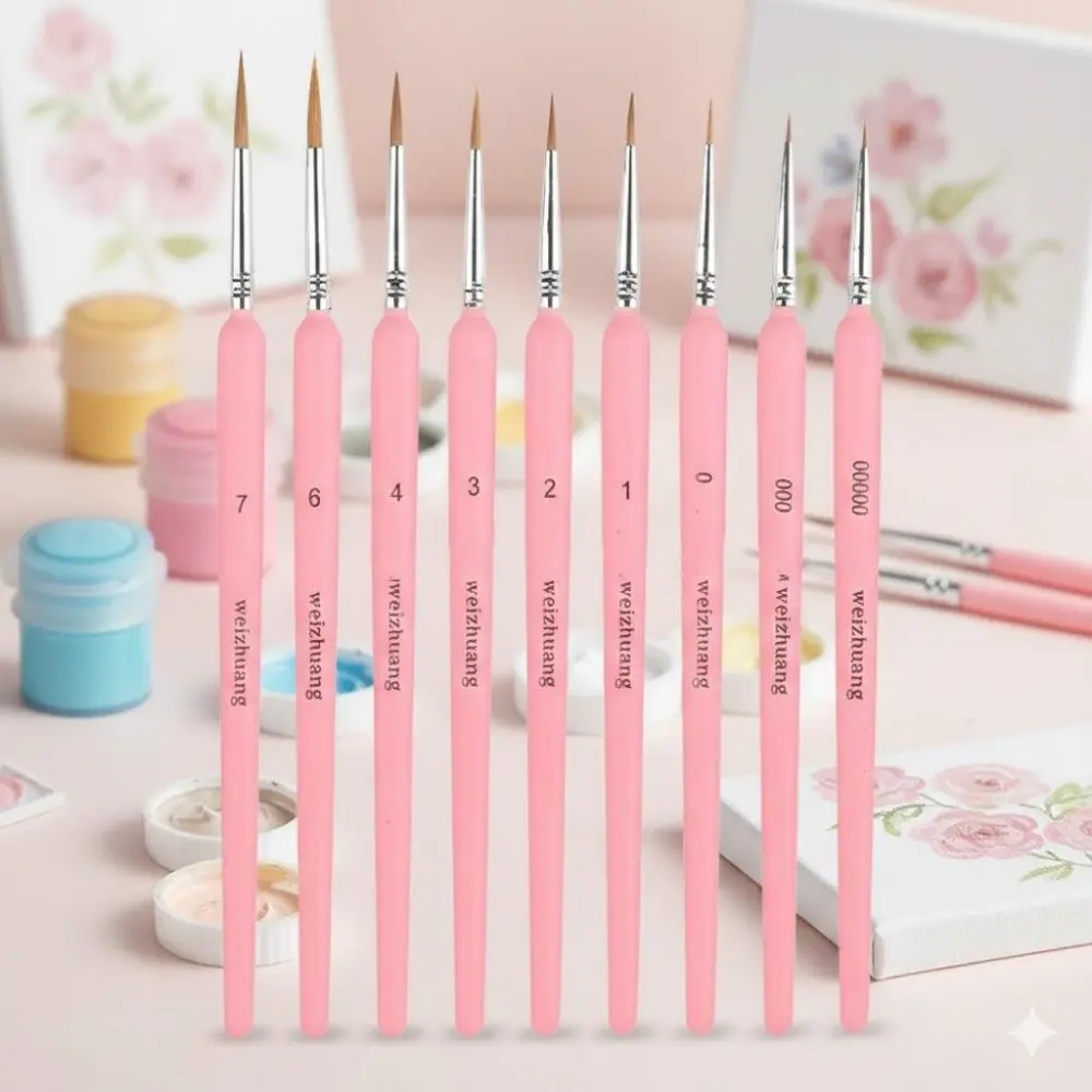 Professional Ultra-Fine brush Set for Painting | Anti-Fray Reinforced Handle, Safe Hair tip | Miniature model, Nail Art, Face Detailing Tools \ Portable Pouch, Multi-Use Watercolor Oil Acrylic Kit