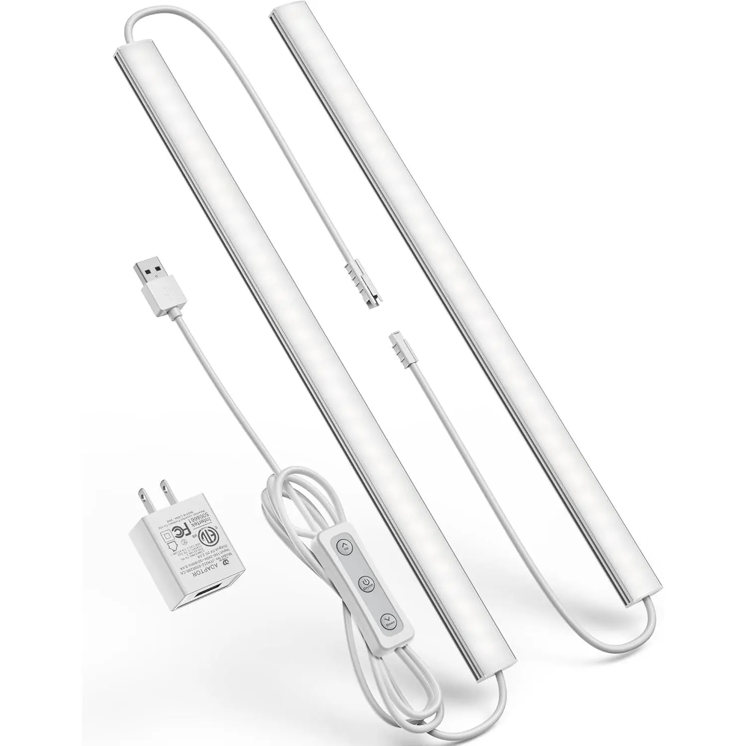 Plug-in Under Cabinet Lighting, Dimmable Counter Lights for Kitchen, 2pcs 12 Inch, Cold White 6000K Linkable LED Closet Light, Wired Night Light for Desk, Sink, Workbench
