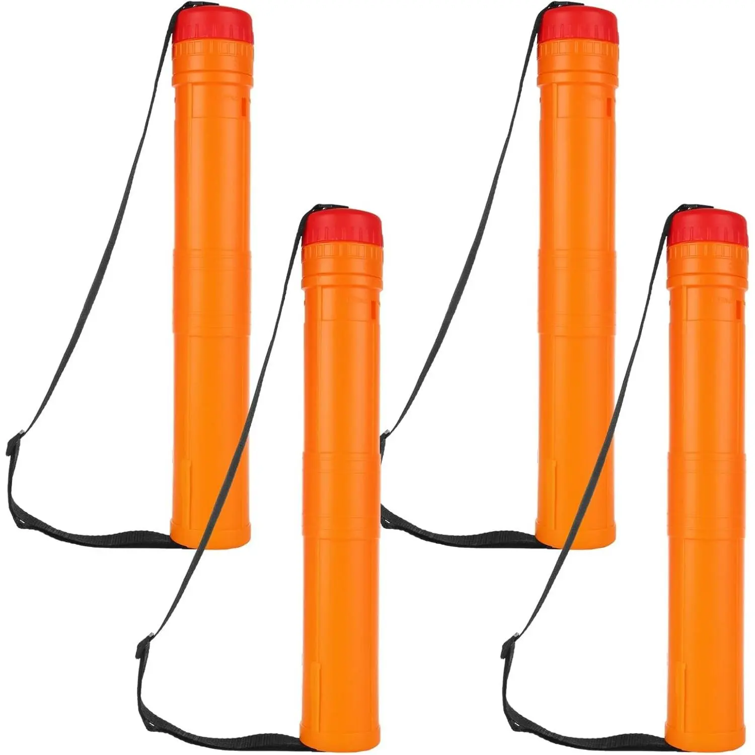 4 Pack Extendable Poster Tubes, Poster Tube with Strap, Black Telescoping Art Drafting Tube, Expand from 17 to 28 Inch, Round Poster Holder Tube for Carrying Artworks Scrolls Blueprint, Orange