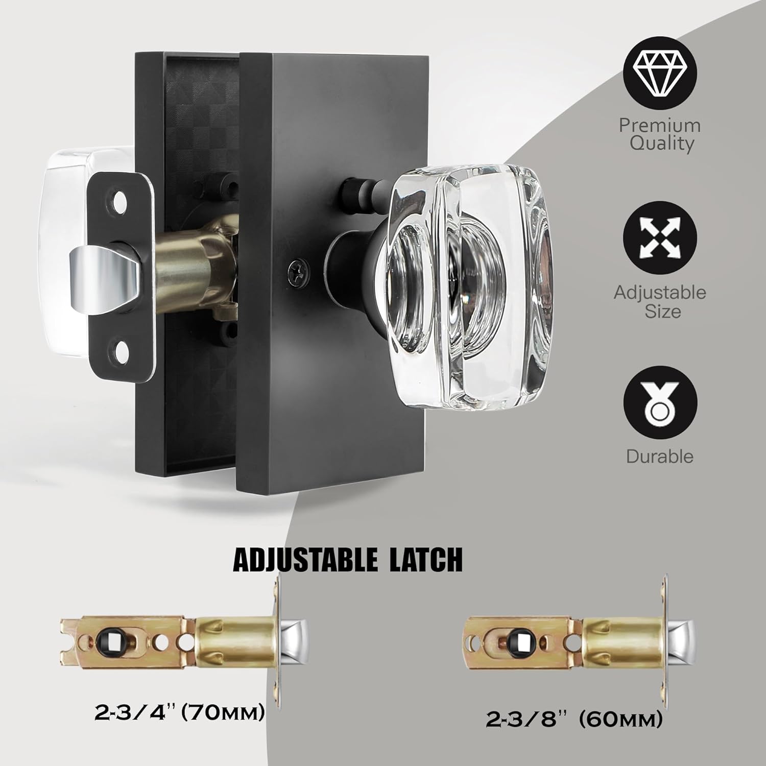 Glass Door Knobs Interior with Lock,  Modern  Door Knob for Bedroom Bathroom, Matte Black