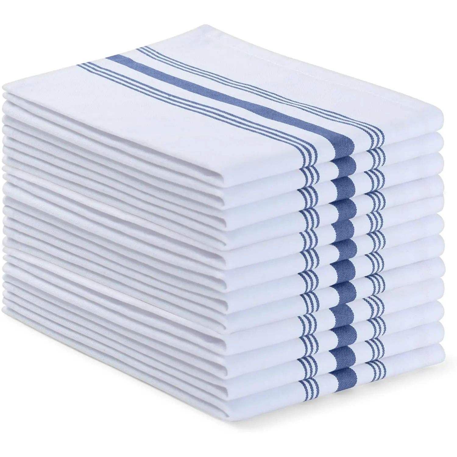 Blue Needles Set of 12 French Stripe Dinner Table Napkins 100% Cotton Napkins, 18x18 Inch, Absorbent, Soft, Reusable & Washable Restaurant Hotel Quality Spring Summer & Everyday Use - Ink Blue
