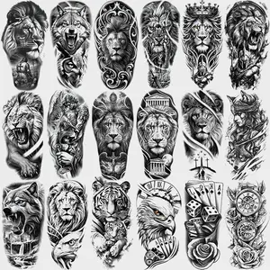18 Pcs Cool Half Sleeve Temporary Tattoo Stickers, Waterproof Long-Lasting Lion Tiger Wolf Eagle Design, Unisex Body Art for Daily Wear and Special Occasions