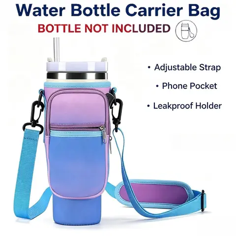 40 Oz Water Bottle Sleeve with Phone Pocket, Stylish Insulated Drink Holder Ideal for Coffee Lovers, Adjustable Shoulder Strap, Eco-Friendly Design and Water Bottle Carrier Bag, Tumbler Accessories