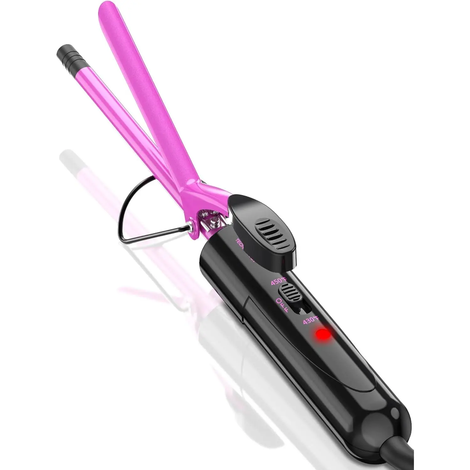 Ceramic Curling Iron Wand for Short Hair, 3/8 Inch (9mm) Small Barrel for Tight Curls, Dual Voltage with 430°F/450°F Heat Settings, Pink, Use Dry Hair, Wand Type, Dry Hair Use, High Temp Set