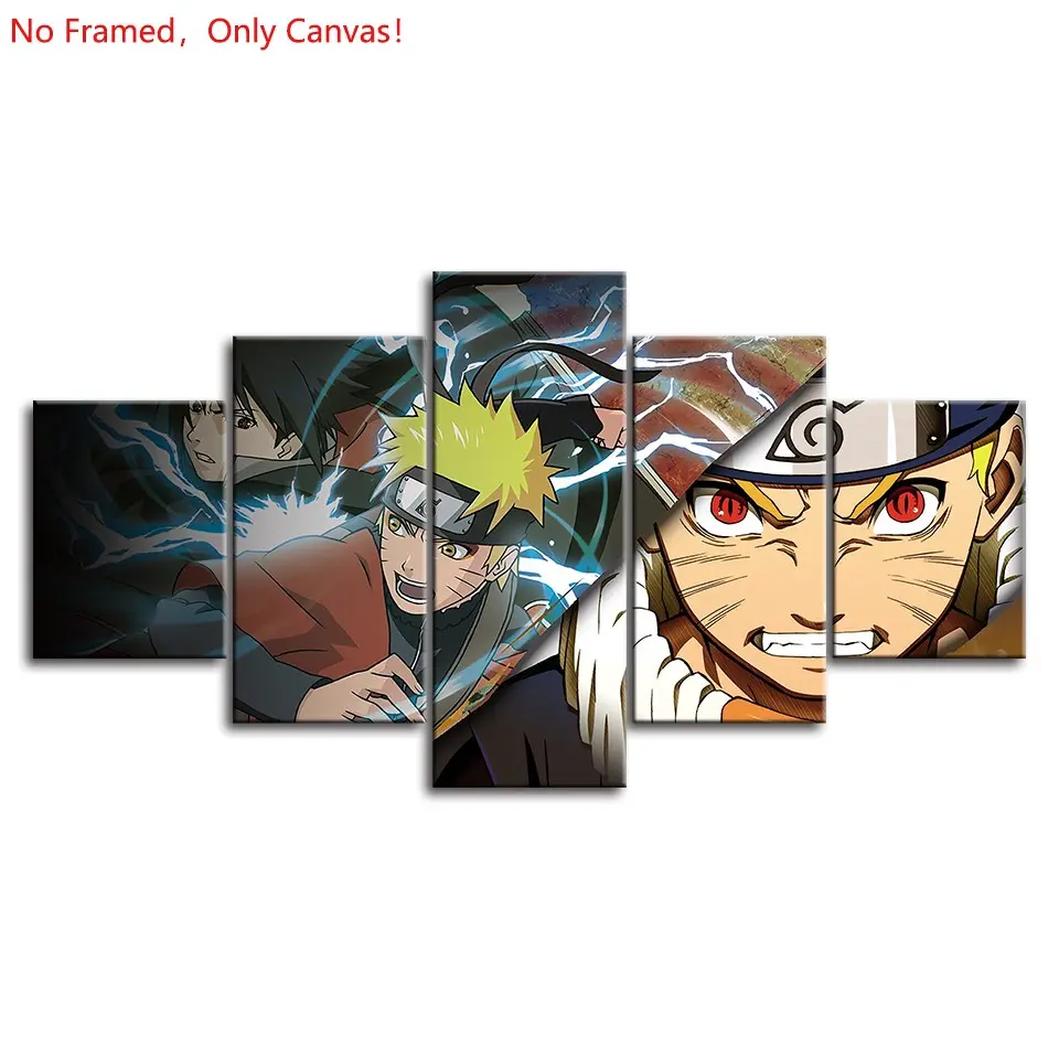 5 piece/set of frameless canvas painting print poster, classic hot-blooded anime art, Download Sasuke Uchiha N, very suitable for Japanese two-dimensional fans, the perfect gift for bedroom, living room, kitchen, dormitory corridor, mural, wall decoration