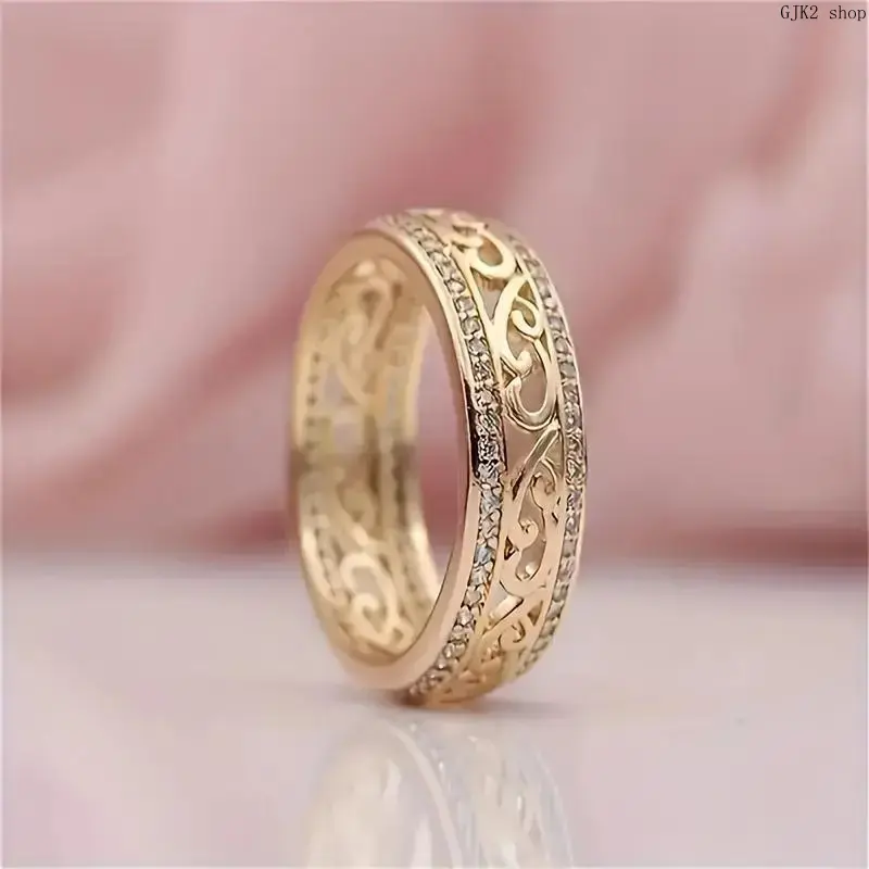 Women's Elegant Hollow Filigree Carve Stackable Ring - Dainty Hollow Crystal Inlaid Band, Wedding Engagement Jewelry, Everyday Jewelry for Basic Look