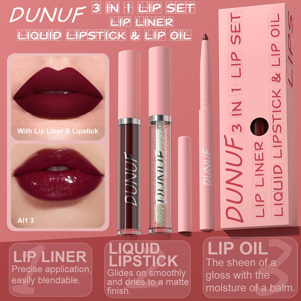 3PCS Nude Brown Lip Liner and Matte Lipstick Makeup Sets,3in1 Vegan Lipstick Lip Liner and Gloss Stain Set Long Lasting Waterproof labiales mate 24 horas originales matte largaduracion