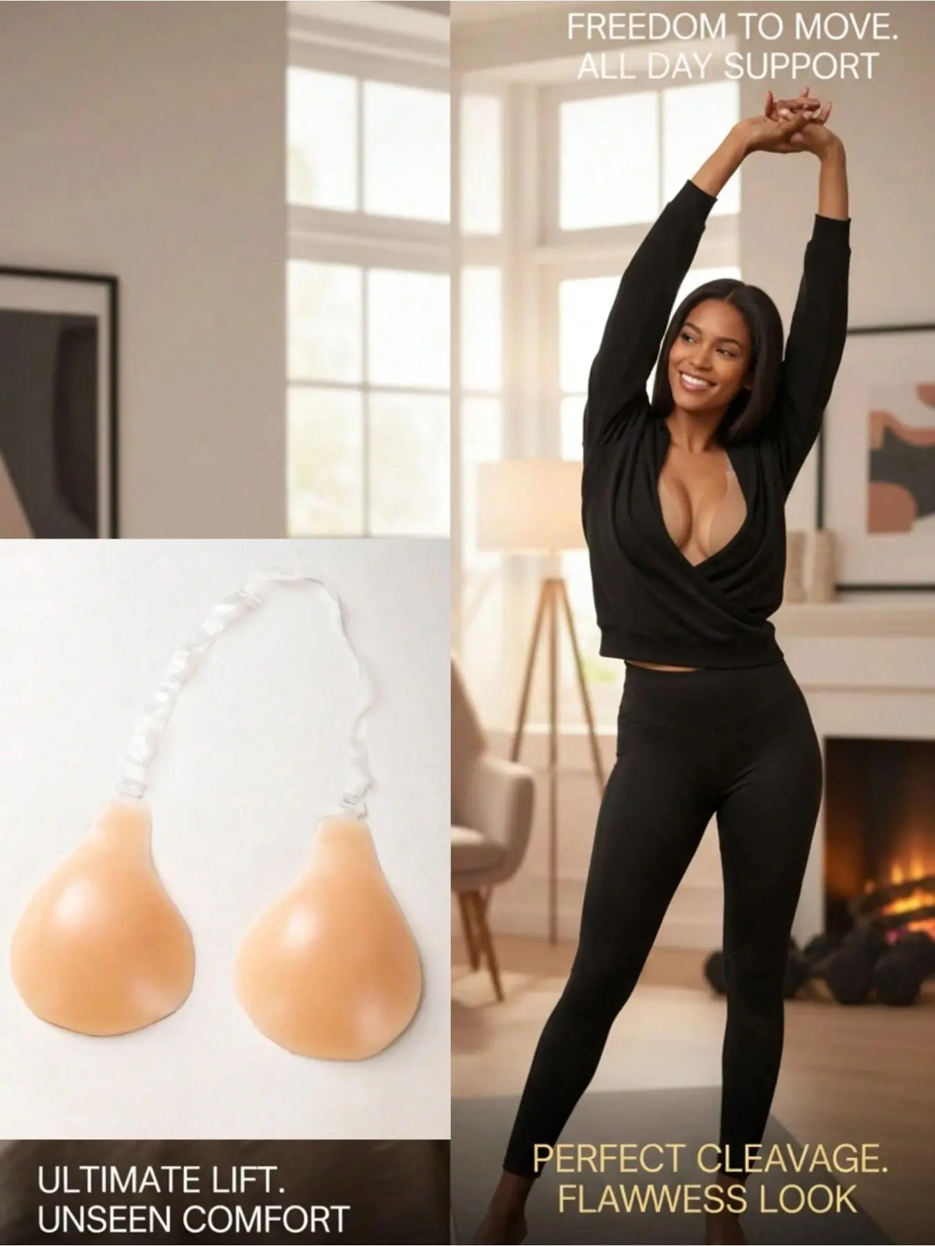 Plus Size All-Day Hold Lift Adhesive Bra Seamless Invisible Strapless Bra Comfort Push Up Universal for Daily Wear Party Wedding Outfits