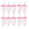 24oz Bow Plastic Cups Drinkware Set of 10, Reusable with Lids and Straws, Stylish Fun Party Cocktails Coffee Mugs for Women's Birthdays, Weddings, Bridal Showers, Portable Drinkware