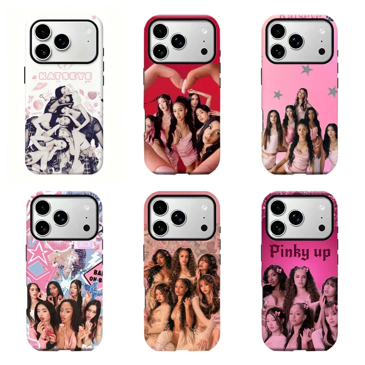 Katseyeee Girl Group Pink Y2K Collage Phone Case,Sweet Girly Kpop Pop Star Aesthetic Phone Cover For iPhone 17 Pro Max 16 15 14 13 12 11 for Samsung S21 S22 S23 S24 S25 Phone Case,Perfect Gift for Fans