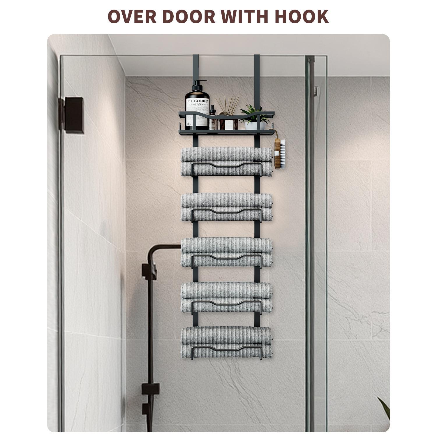 Bathroom Towel Rack, 6-tier Over The Door & Wall Mount Towel Storage Organizer, Bathroom Organizer Supplies, Towel Holder for Small Bathroom, Camper, RV, Bathroom Essentials Accessories #GLOBAL PICKS