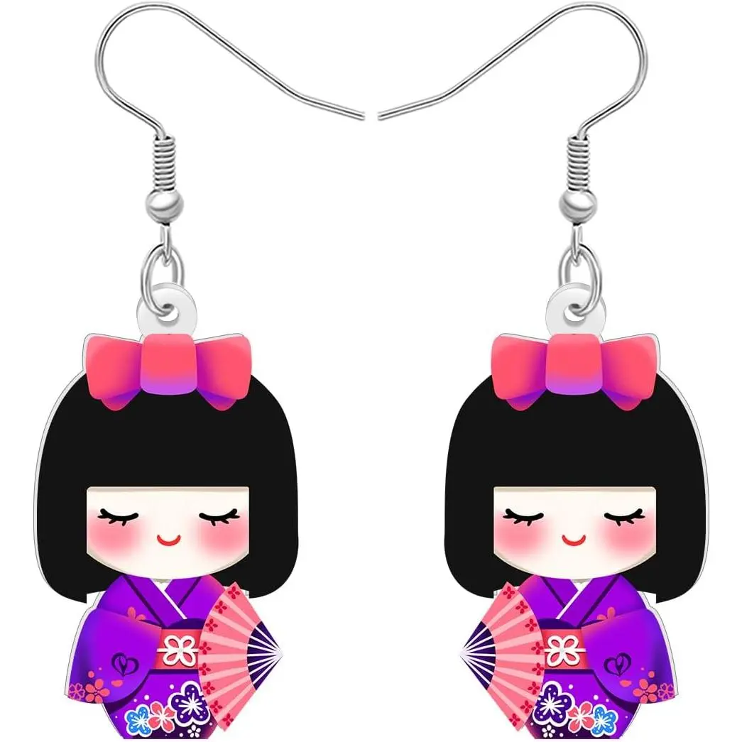 Fun  Kimono Doll Dangle Earrings Gifts for Women Cute Traditional Culture Kimono Doll Dangling Designer Earrings   for  Decor Charms