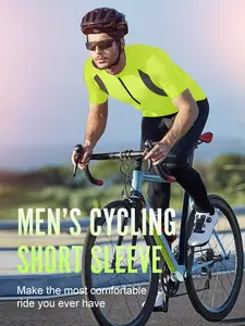 Men's Half-Zip Short Sleeve Cycling Jersey, Breathable Quick Dry Bike Shirt with Color Block Mesh Panels for Summer Road Biking