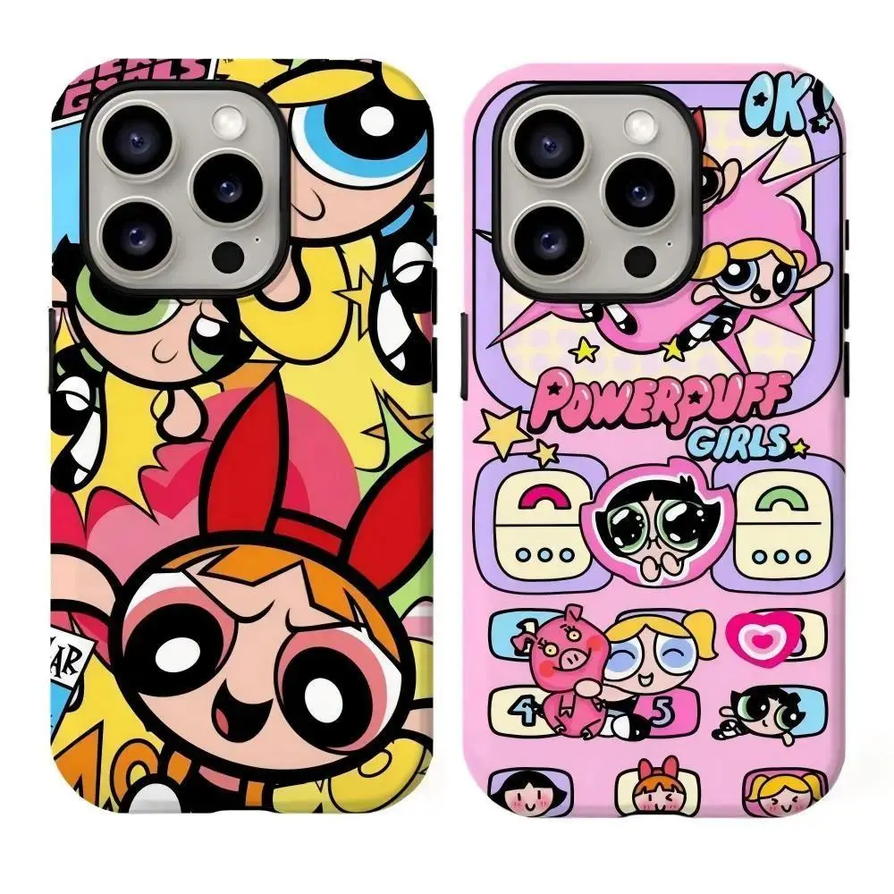 Kawaii Powerpuffs Anime Girls Phone Case For iPhone 17 Promax 16 15 14 13 12 11 Plus Pro Max 17Air and Samsung S26 S25 S24 S23 S22 S21 FE Plus Ultra - Anti Drop Full Perfect Aesthetic Printed Soft TPU Case
