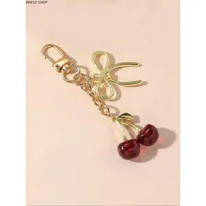 Cherry Bow Keychain for Women and Girls, Alloy Fruit Pendant Accessory for Handbags, Backpacks and Keys, Cute Decorative Charm for Daily Carry