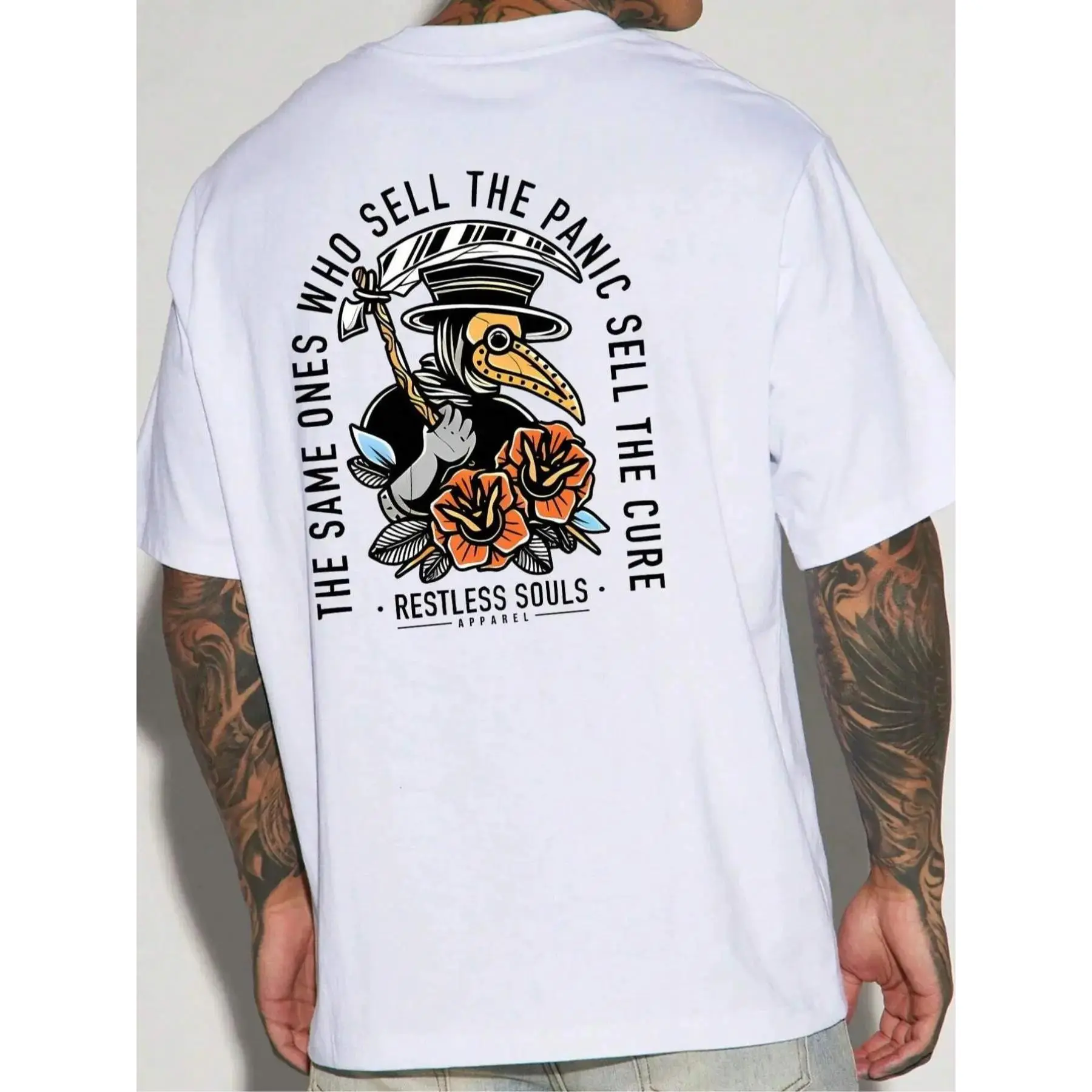 Men's Cartoon & Letter Print Drop Shoulder Tee, Regular Fit Casual Comfy Round Neck Half Sleeve T-Shirt for Summer, Menswear for Daily Wear