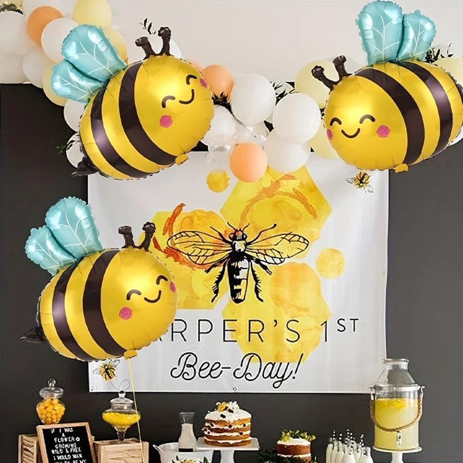 3pcs/6pcs Cute Bee Balloon Set for Party Scene Arrangement -AluminumFilm Balloons with Animal Design