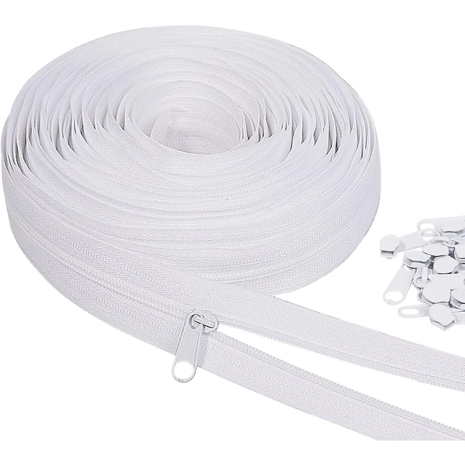 10Yards White Nylon Coil Zipper by the Yards, #3 Bulk Zippers for DIY Sewing Craft Bags with  20 count Sliders (#3 White)