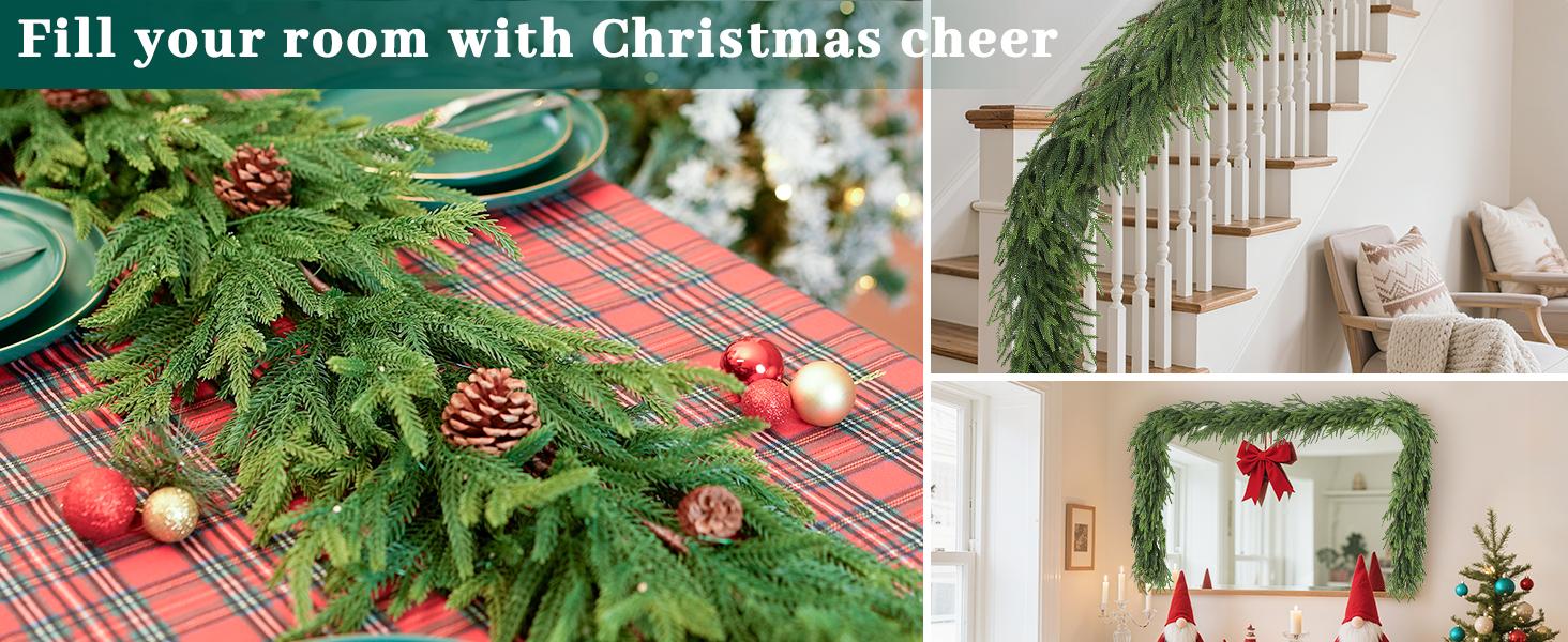 【On Sale】12pcs 6ft Christmas Norfolk Pine Garland, Real Touch Faux Green Garlands for Mantle, Table, Stairs, Fireplace, Indoor & Outdoor Xmas Decorations(2/4/6/8/10pc Avaiable)