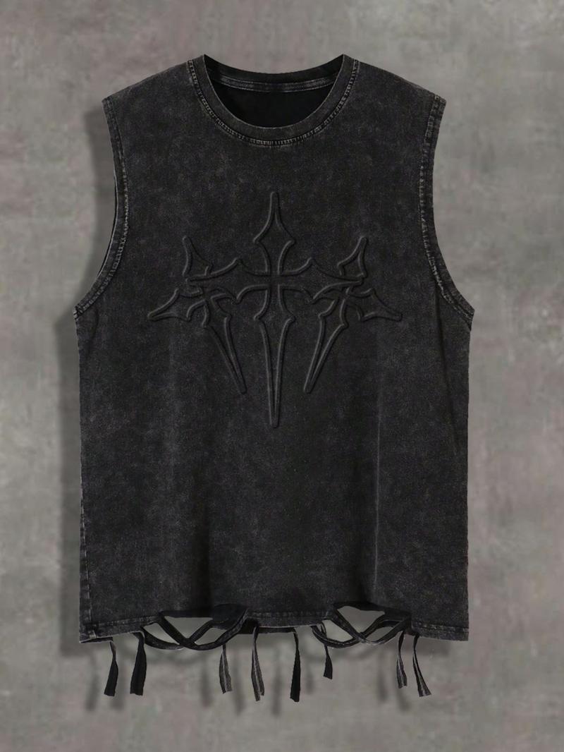 Men's Graphic Print Tank Top, Casual Street Sleeveless Round Neck Top for Summer, Men's Clothes for Daily Wear, Sleeveless Tank Tops, Cotton