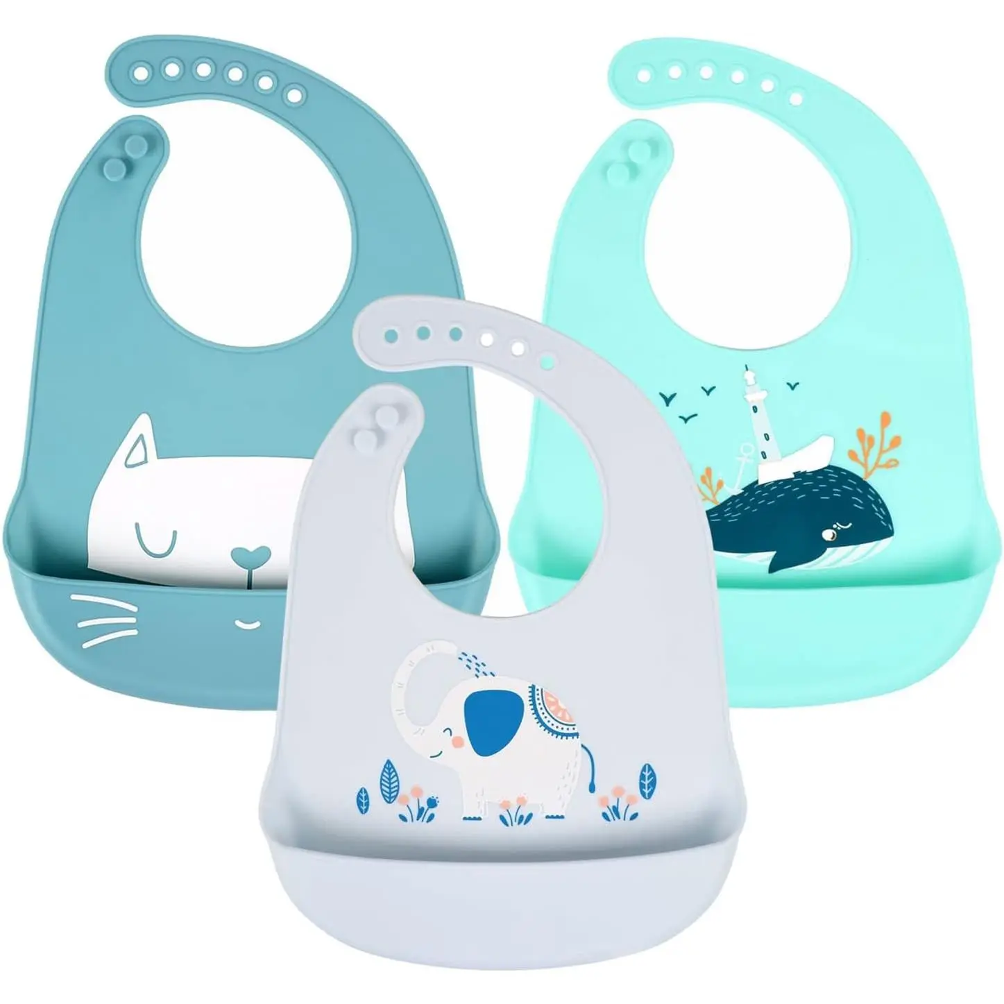 3pcs Baby Adjustable Waterproof Silicone Feeding Bibs