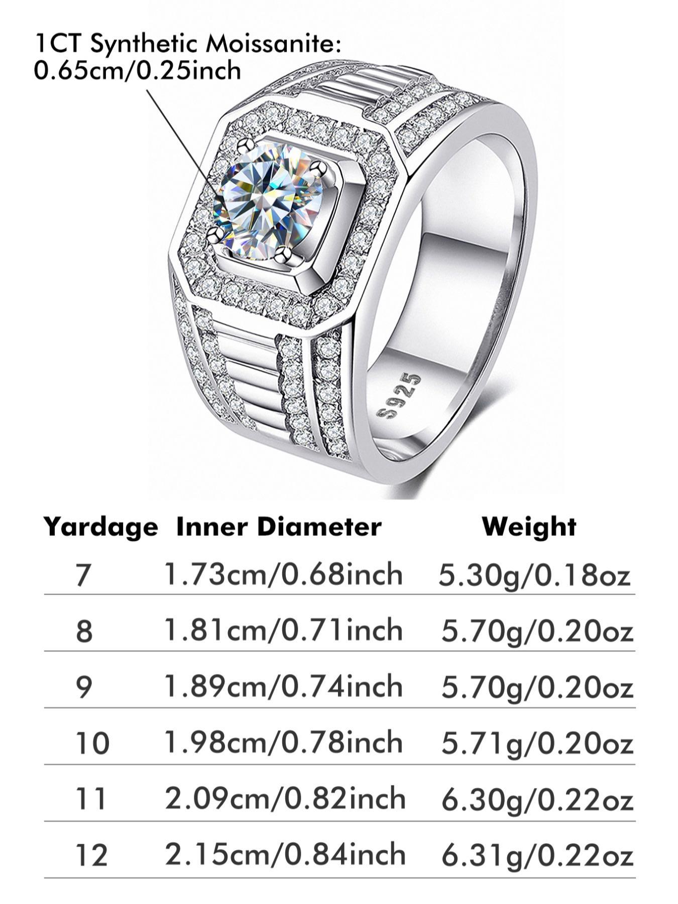 925 Sterling Silver Men's Elegant Synthetic Moissanite Ring, Cuban Moissanite Ring, Solitaire Ring, Exquisite Trendy Engagement Ring, Fashionable Jewelry Accessories for Men As Wedding Gift