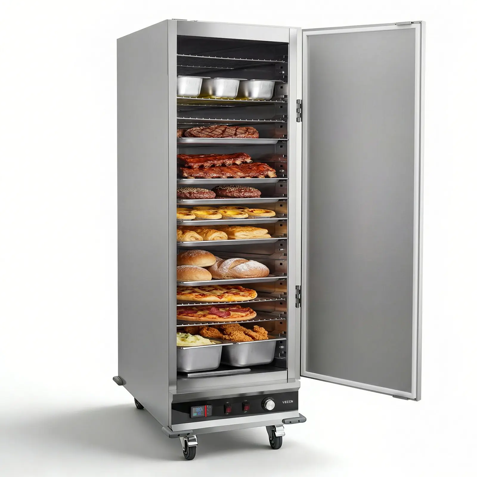 Electric Hot Box Food Warmer, 16-Tier Commercial Warming Cabinet with Water Tray, Single-Door and Adjustable Shelves, Stainless Steel Food Warmer Cabinet, for Restaurant, Kitchen, Pizza, Chicken