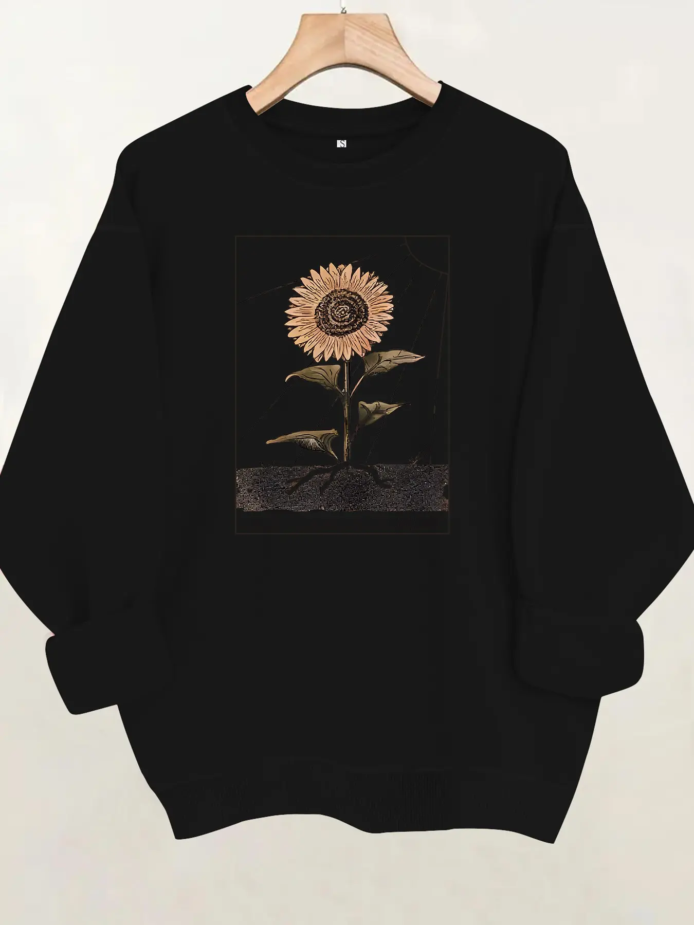 Women's Casual Round Neck Fleece Sweatshirt, Cute Sunflower Print, Four-Season Fashion Top, Comfortable Daily Wear
