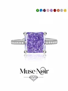 Radiant Cut Amethyst Dazzling Ring, adjustable band with geometric square goose-purple ice-cut high-carbon stones. Sparkly stylish jewelry for dates, daily outfits, vacations and formal dinners.