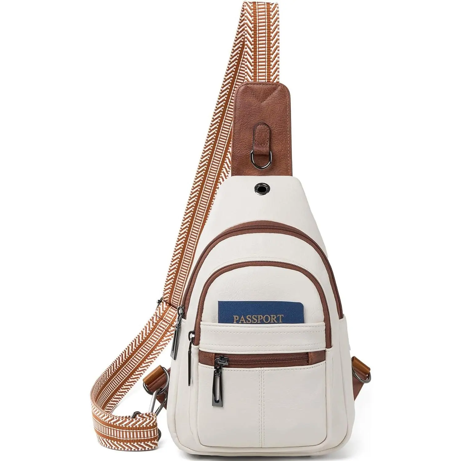 Women's 7L Vegan Leather Sling Bag - Modern, Durable Synthetic Crossbody Purse with Zipper, Fashionable Chest Bag for Travel, Beige