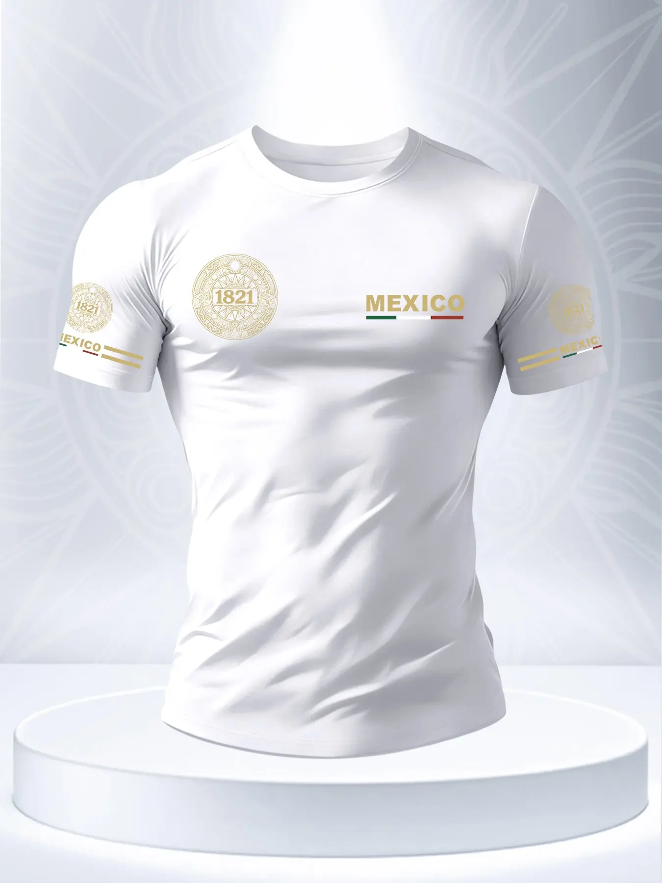 American Vintage Mexican 1821 Sun Pattern Summer Short Sleeve T-Shirt, Men's Aztec Culture Sportswear, Casual Fitness Wear, Casual Sporty Design