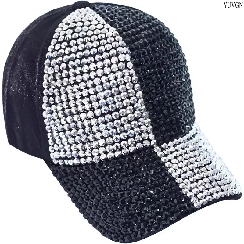 Unisex Wear Sparkly Rhinestone Bling Decor 2-Tone Color Block Trucker Hat, Adjustable Size, Mesh Back Cap, Breathable Mesh Fabric, Casual Streetwear Accessory for Casual Daily, Party, Baseball Cap