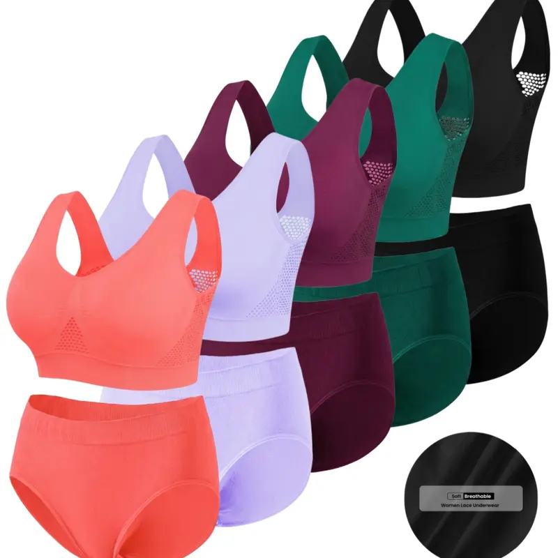 Plus Size Women's Underwear Set Seamless Wide Strap Bra and High-Waist Comfortable Fit Stretch Panties,Basic Lingerie Suit,All-Season Home Wear