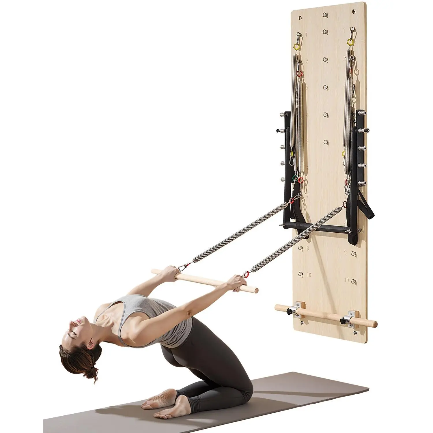 【DealsForYouDays】VEVOR Wall Mounted Pilates Reformer Machine, Maple Wood Pilates Springboard, Exercise Equipment with Resistance Springs, Yoga Fitness Trainer, Suitable for Flexibility Balance, Home Gym Studio Workout
