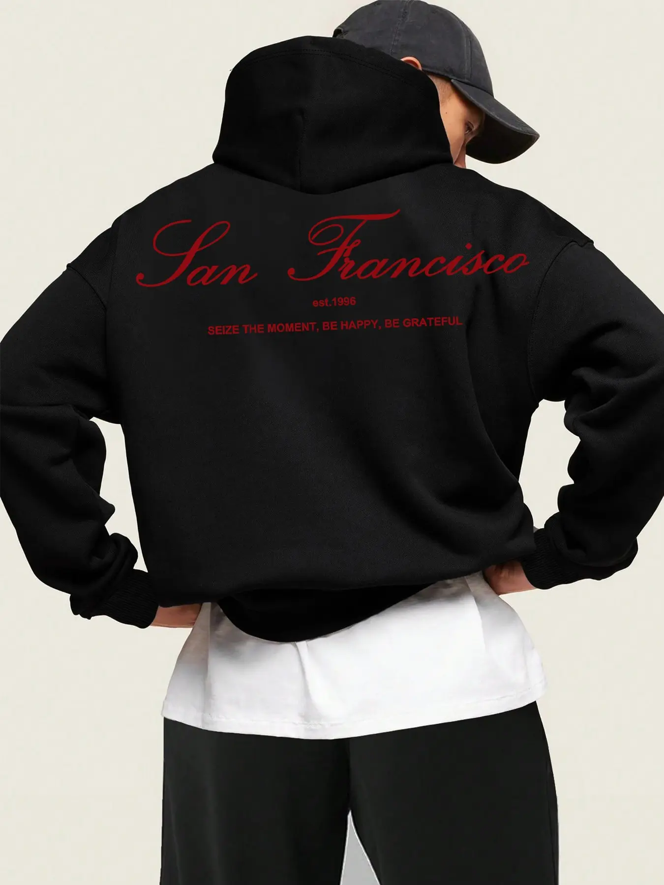 Men's San Francisco Slogan Print Loose Hoodie, Suitable For Trendy Daily Street, Campus Outfits And Trips