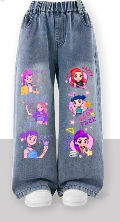 Halloween Witch Squad Print Jeans Y2K Style Girls' Fashion Ages 10-12 Casual Denim Fitted Cut for Fall Winter Wear Youth Kids Clothing