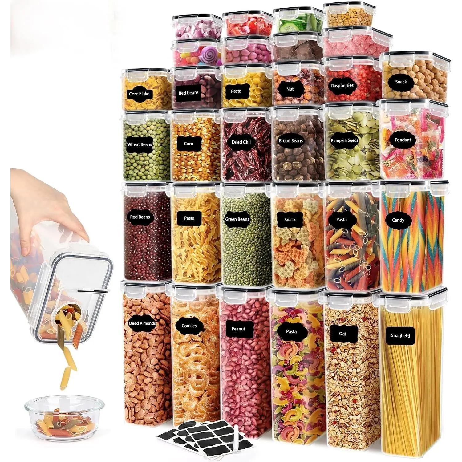 64 PCS Airtight Food Storage Containers With Lids BPA Free,6 Pack With Pouring Spout Cereal Containers Storage for Kitchen Pantry Organization and Storage,Dishwasher safe,Labels Marker